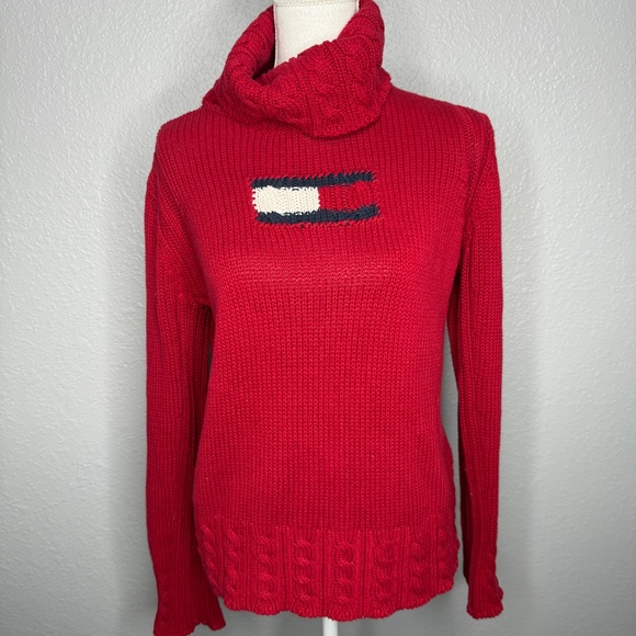 Tommy Hilfiger  Large Red Sweater Turtle neck Vintage -cp - Picture 2 of 8